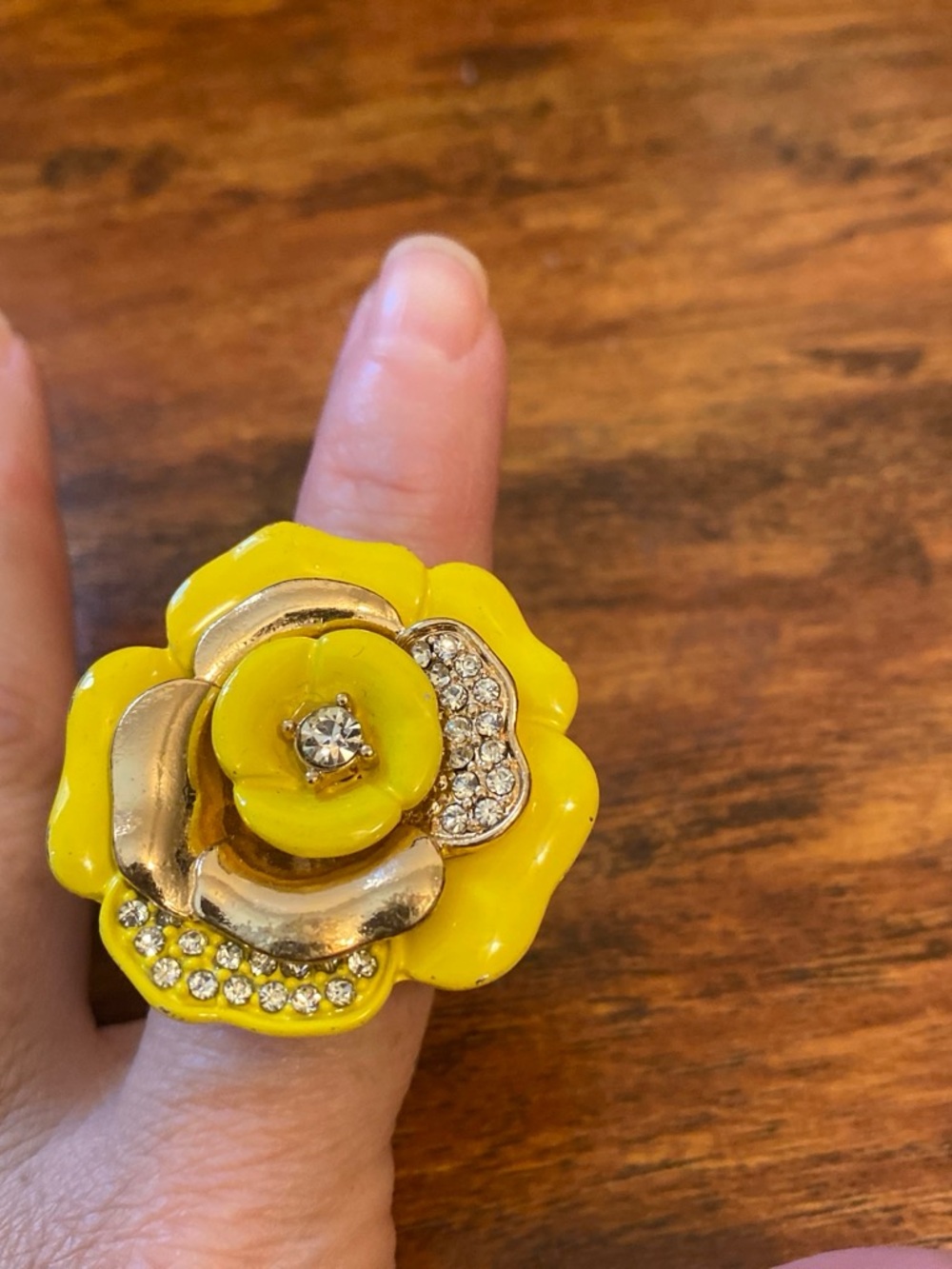 Yellow Flower Cocktail Ring with Crystal Accents